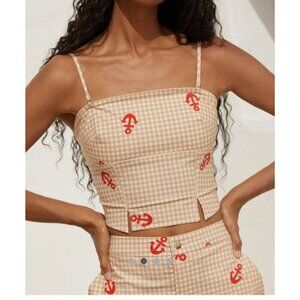 Celandine Check Print Anchor Smocked Tube top XL